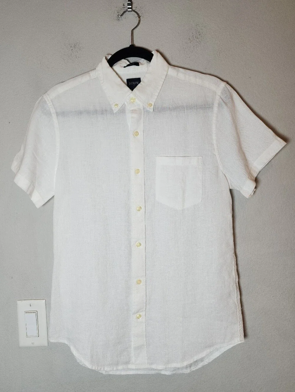 J. Crew Linen Cotton White Short Sleeve Button Down Shirt Mens Size Small Slim